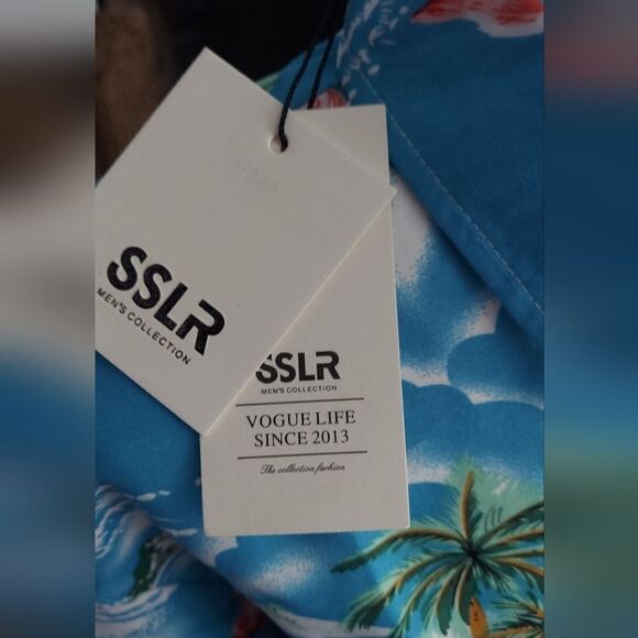 NWT SSLR Mens Hawaiian Tropical Button Down Shirt  Flamingo Palm Size L - Picture 6 of 10